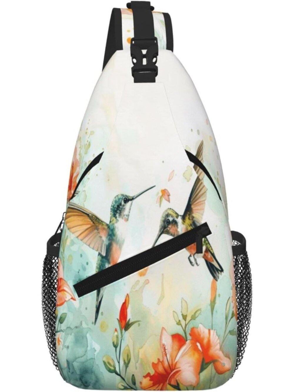 Unisex White Red Butterfly Sling Backpack Hiking Chest Shoulder Crossbody Bag